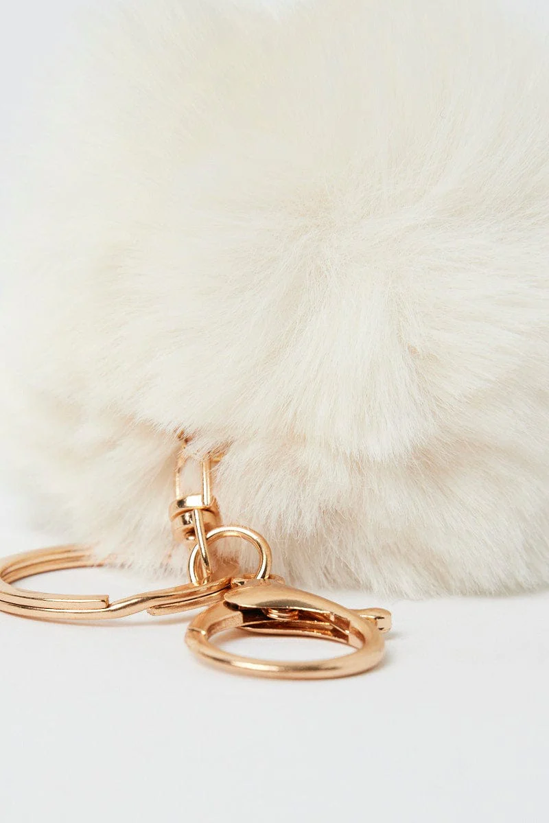 White Pom Pom Keyring