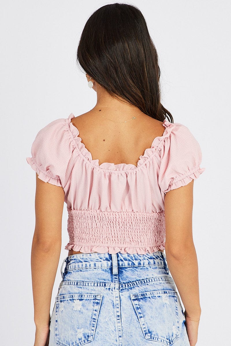 Pink Ruched Top Short Sleeve