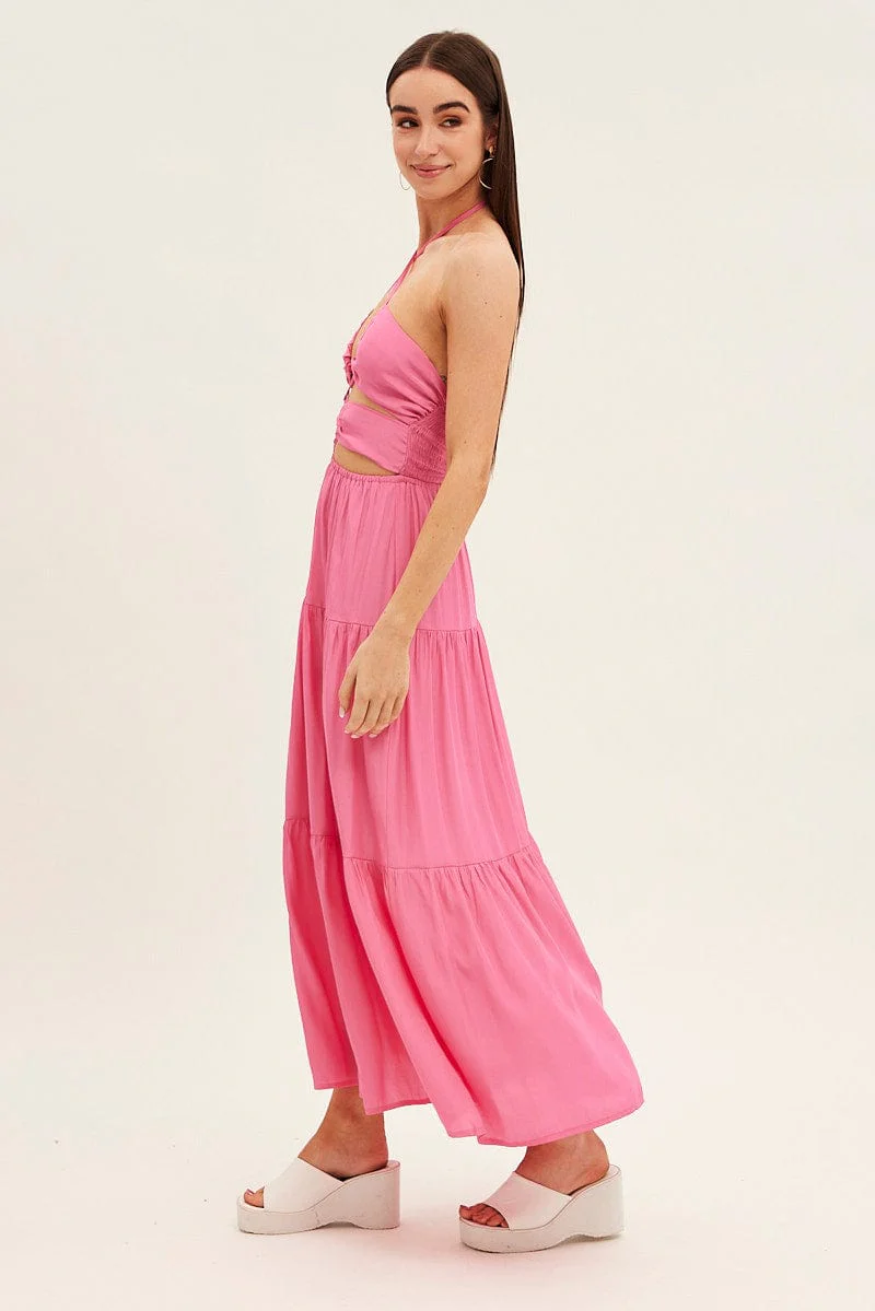 Pink Cut Out Maxi Dress
