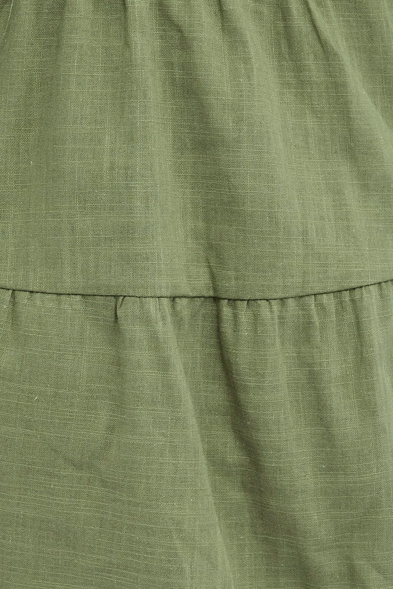 Green Shirt Dress Long Sleeve Tiered