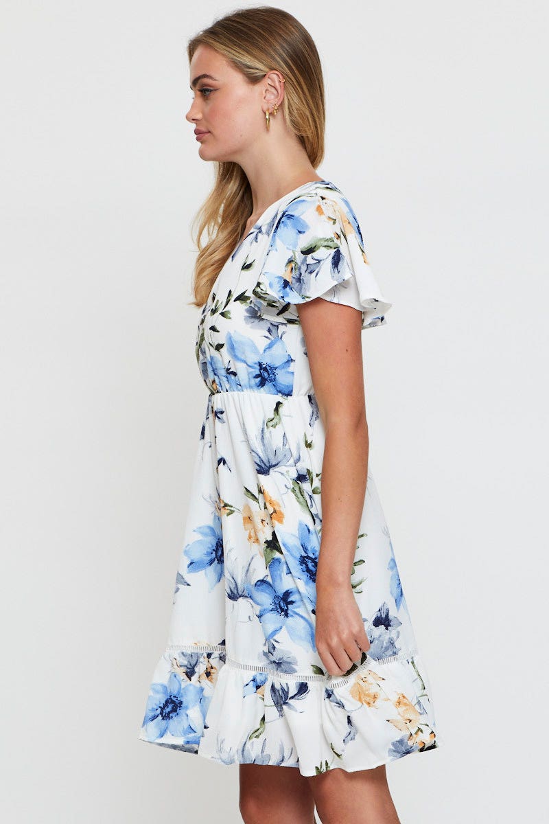Print Fit And Flare Dress Short Sleeve Button Front