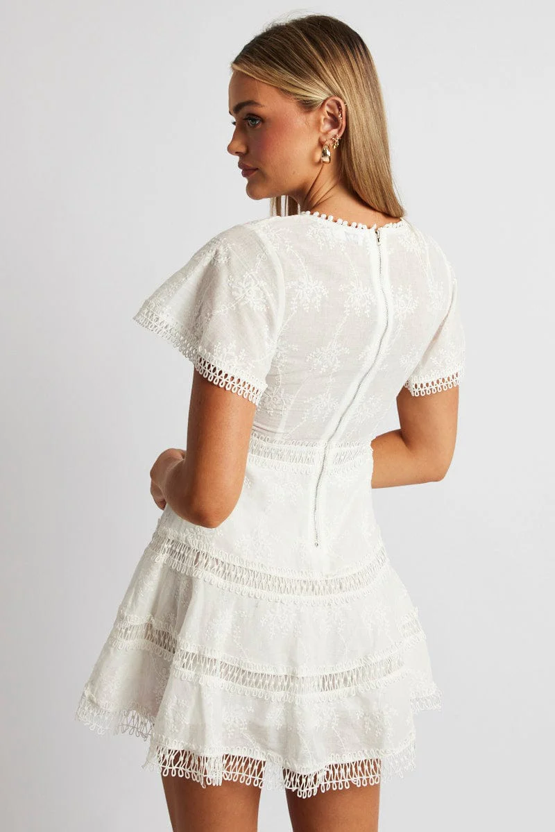 White Fit And Flare Dress Short Sleeve Mini