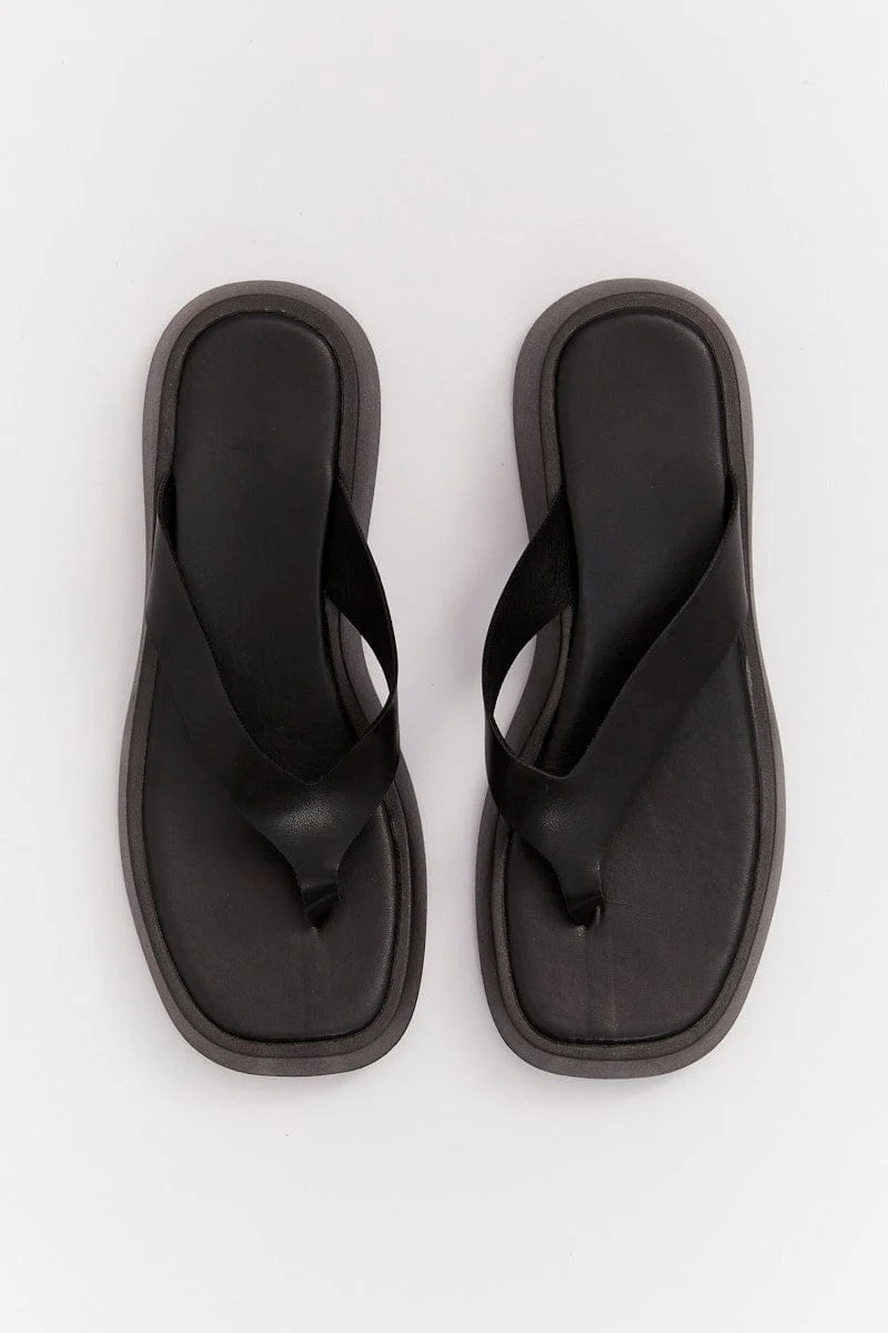 Black Toe Post Thong Wedge Sandals