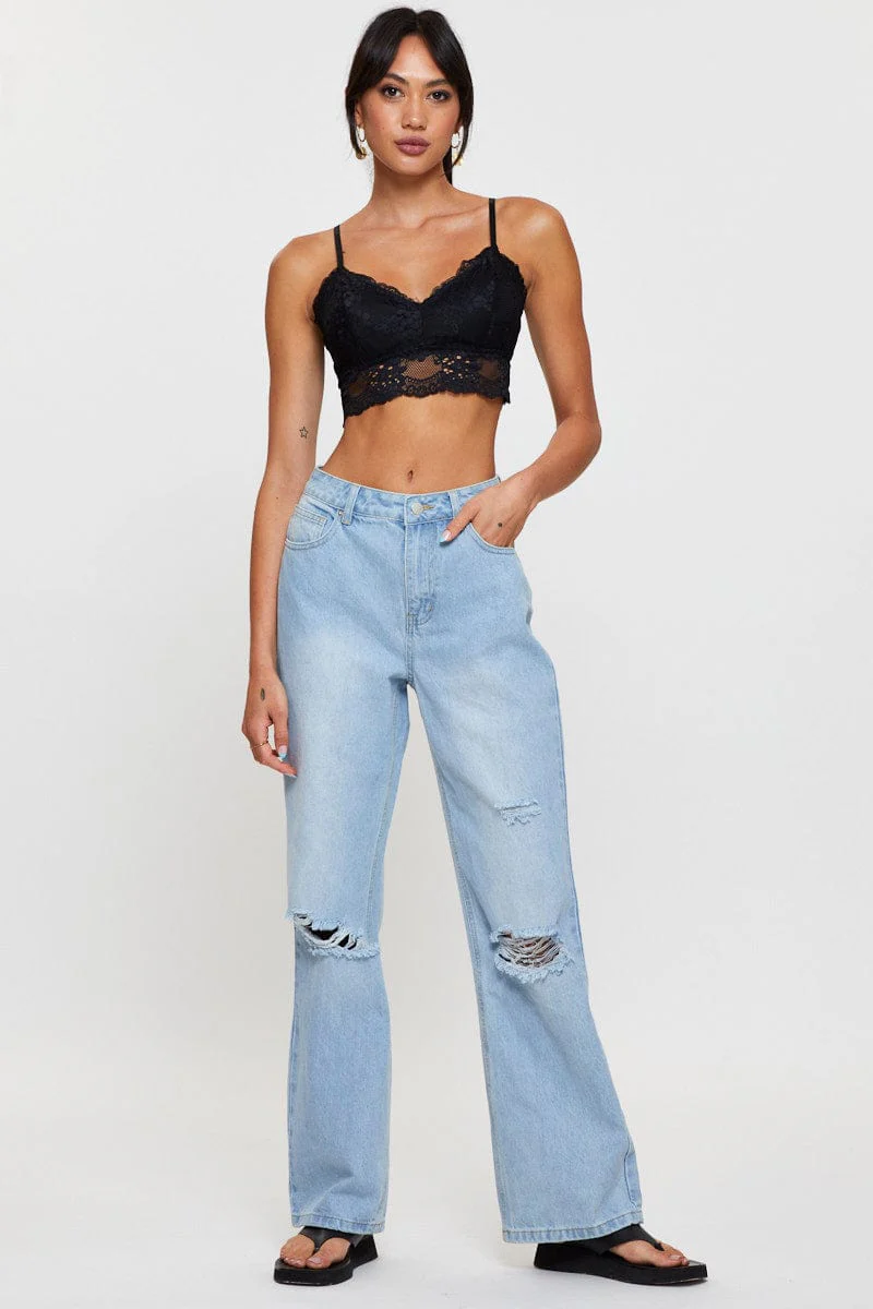Blue Straight Denim Jeans High Rise