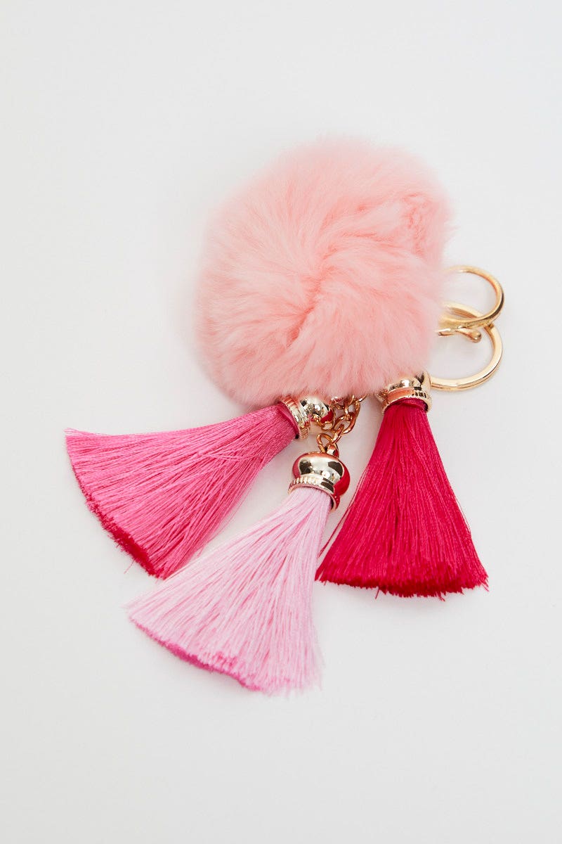 Orange Faux Fur With Tassel Key Ring