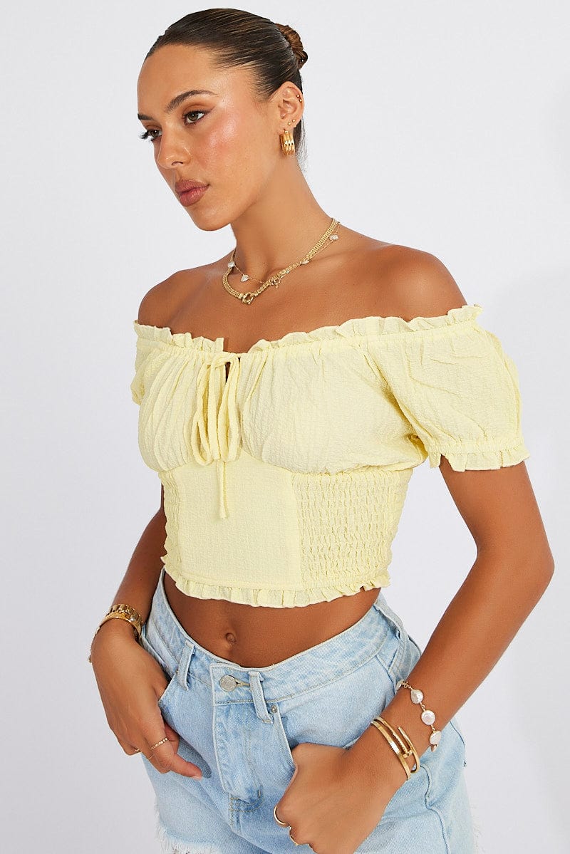 Yellow Ruched Top Short Sleeve