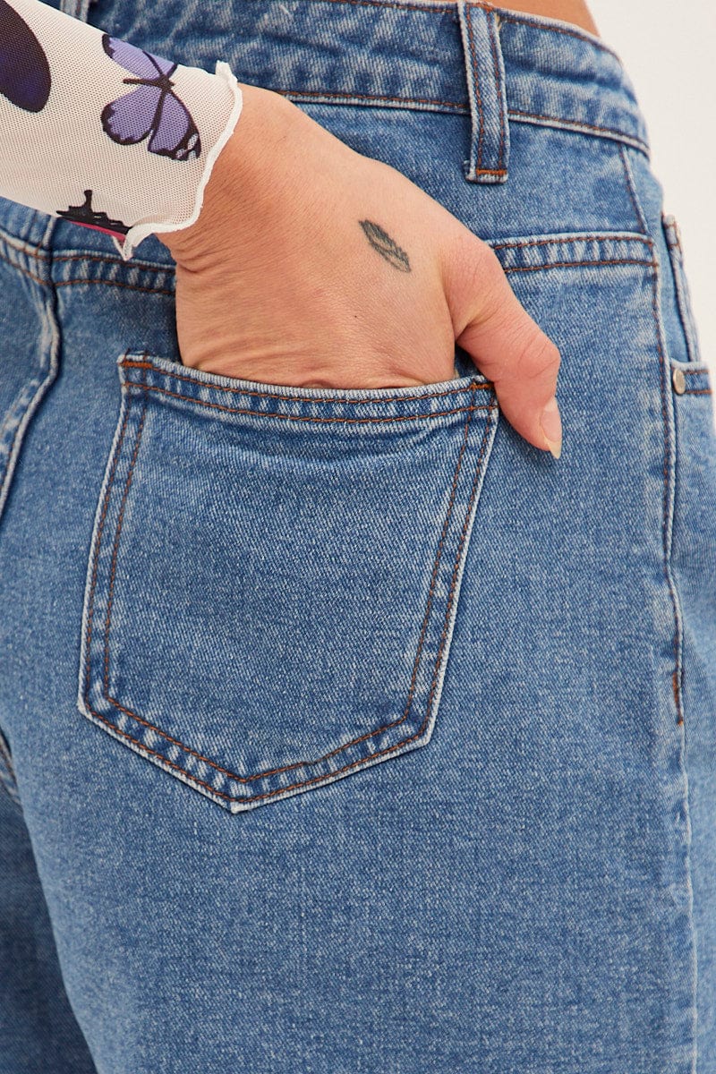 Blue Relaxed Denim Shorts High Rise