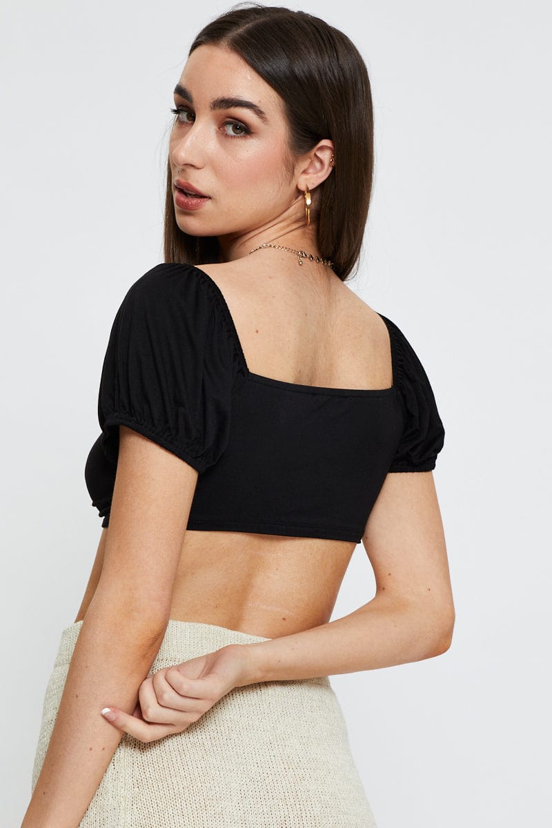 Black Slinky Top Short Sleeve Crop