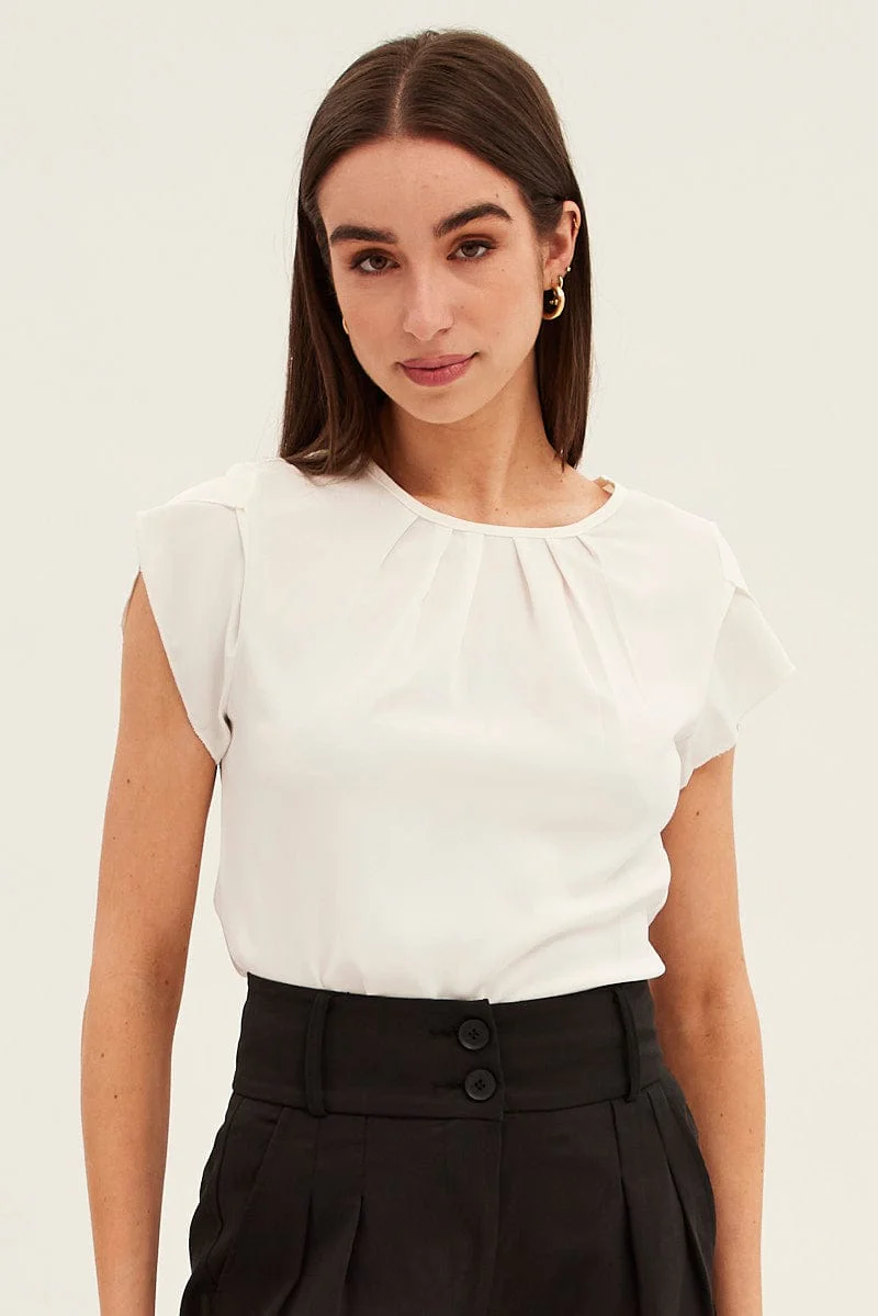 White Pleat Detail Workwear Top