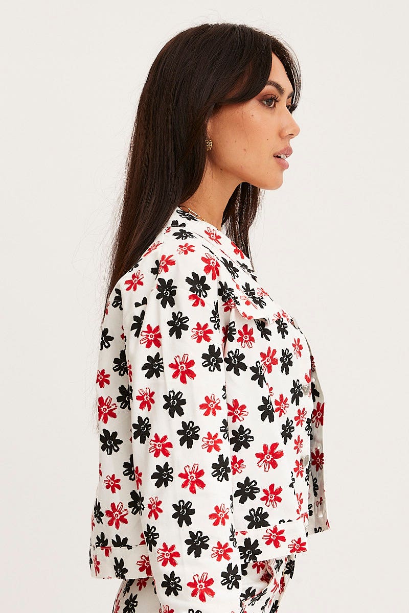 Print Crop Jacket Long Sleeve