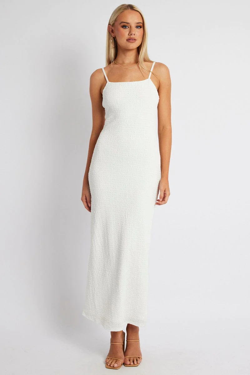 White Bodycon Dress Maxi Textured Fabric