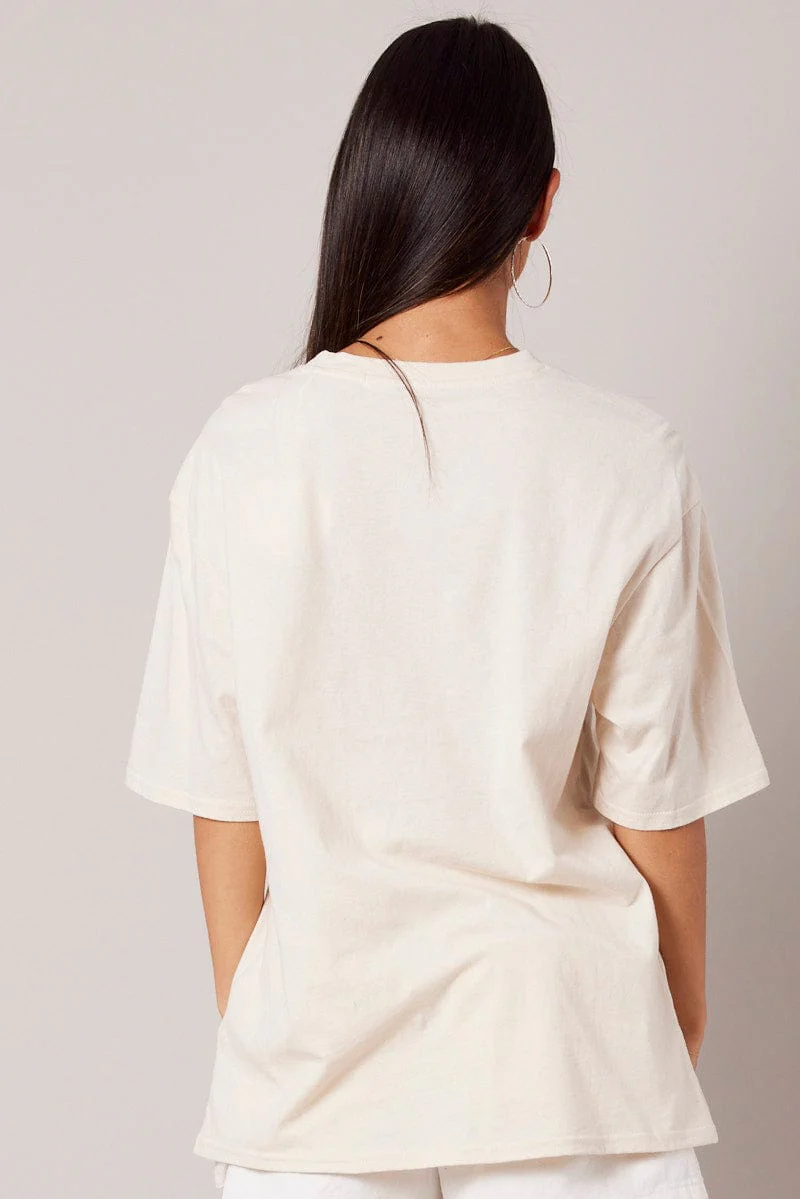 Beige Graphic Tee Short Sleeve