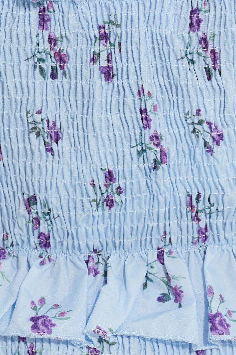 Print Print Tie Shoulder Ruched Bust Shirred Top