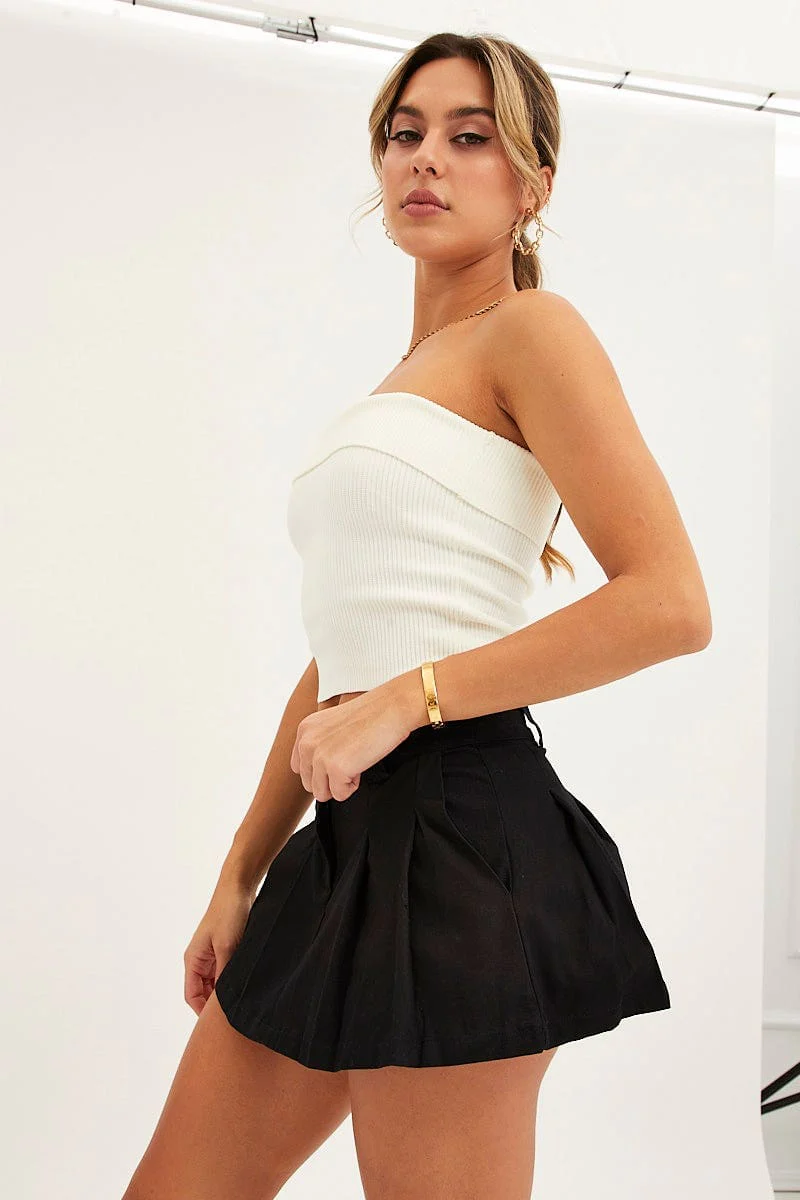 White Knit Rib Bandeau Strapless