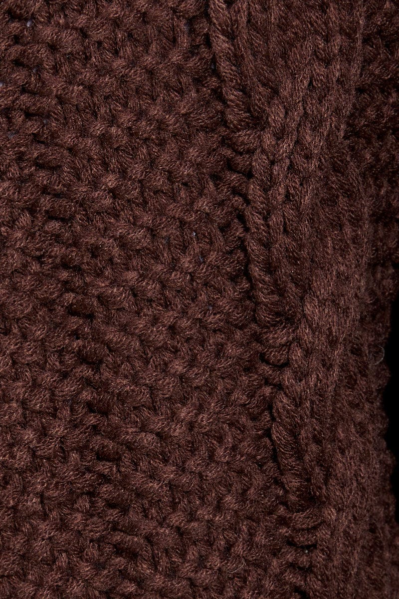 Brown Hooded Cable Knit Cardigan