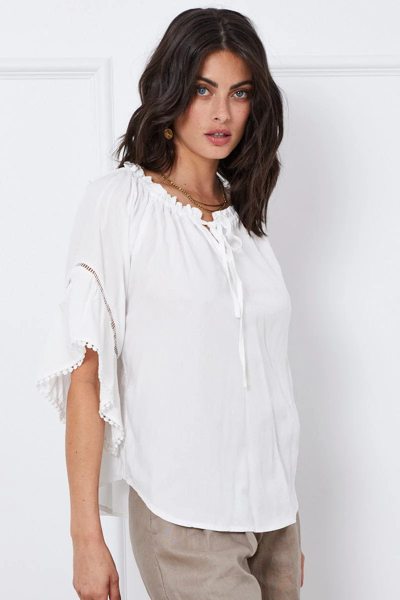 White Relaxed Top Short Sleeve Oversized Linen