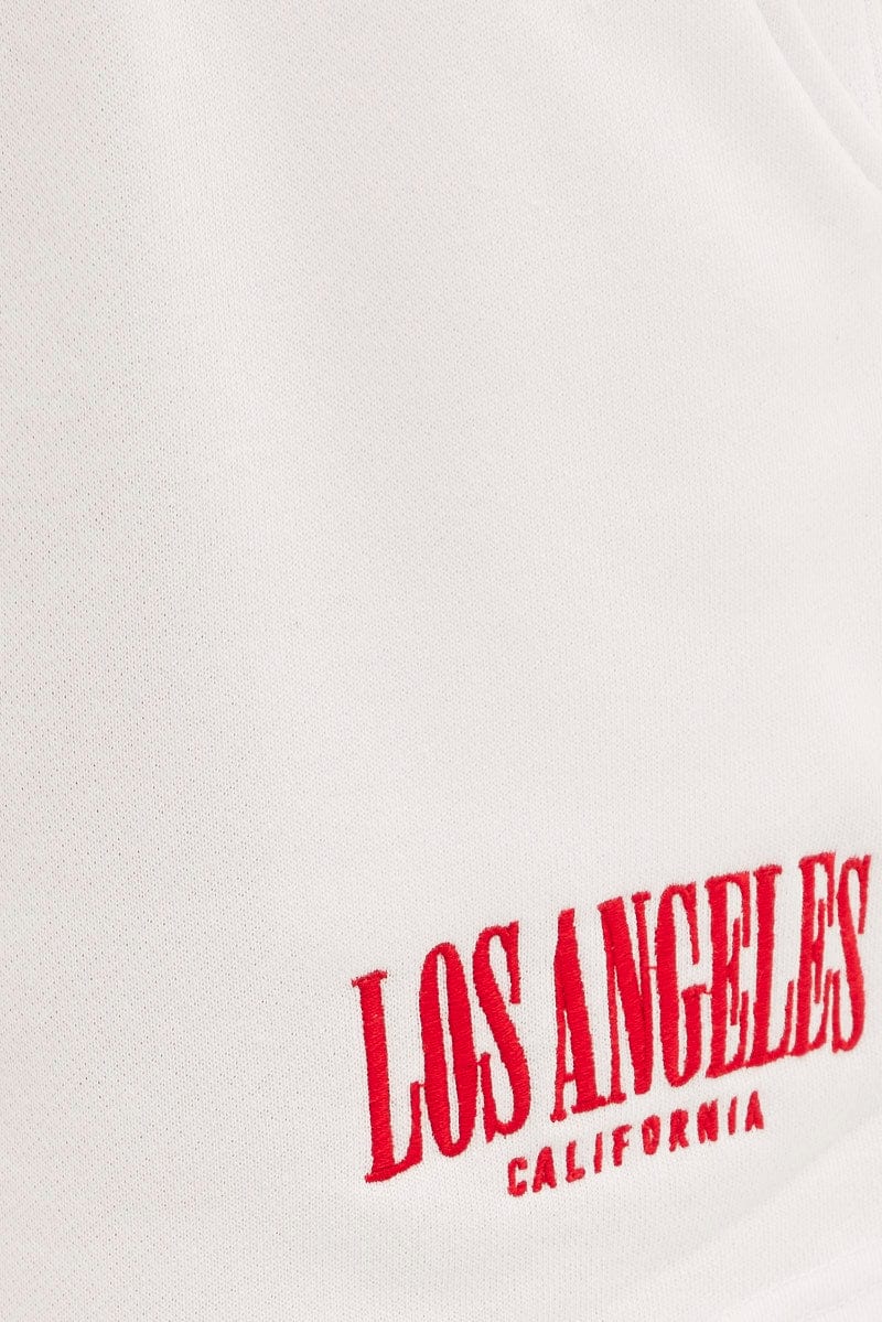 White Track Short Elastic Waist Embroidery Cotton Blend