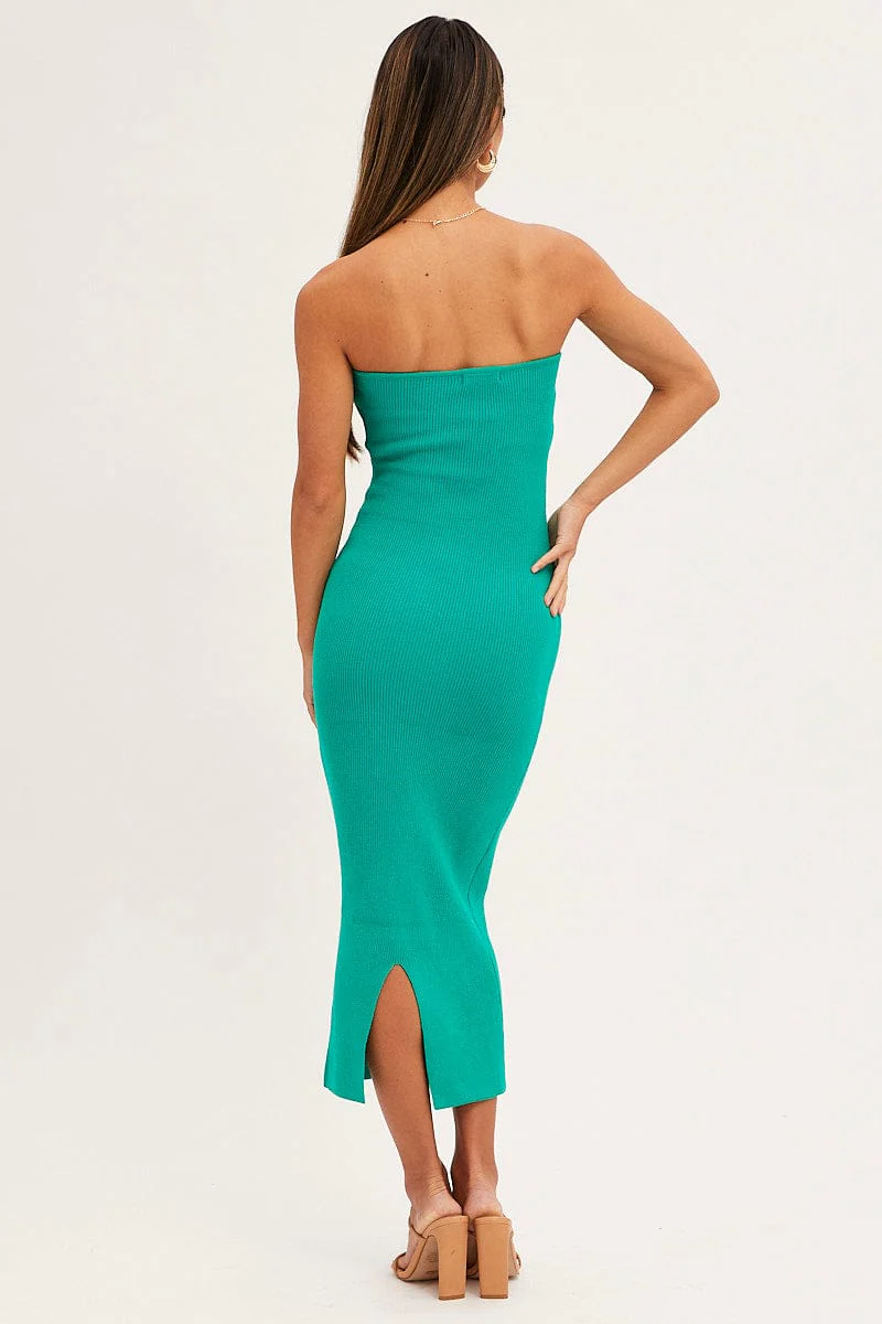 Green Sweetheart Neckline Bandeau Knit Bodycon Dress