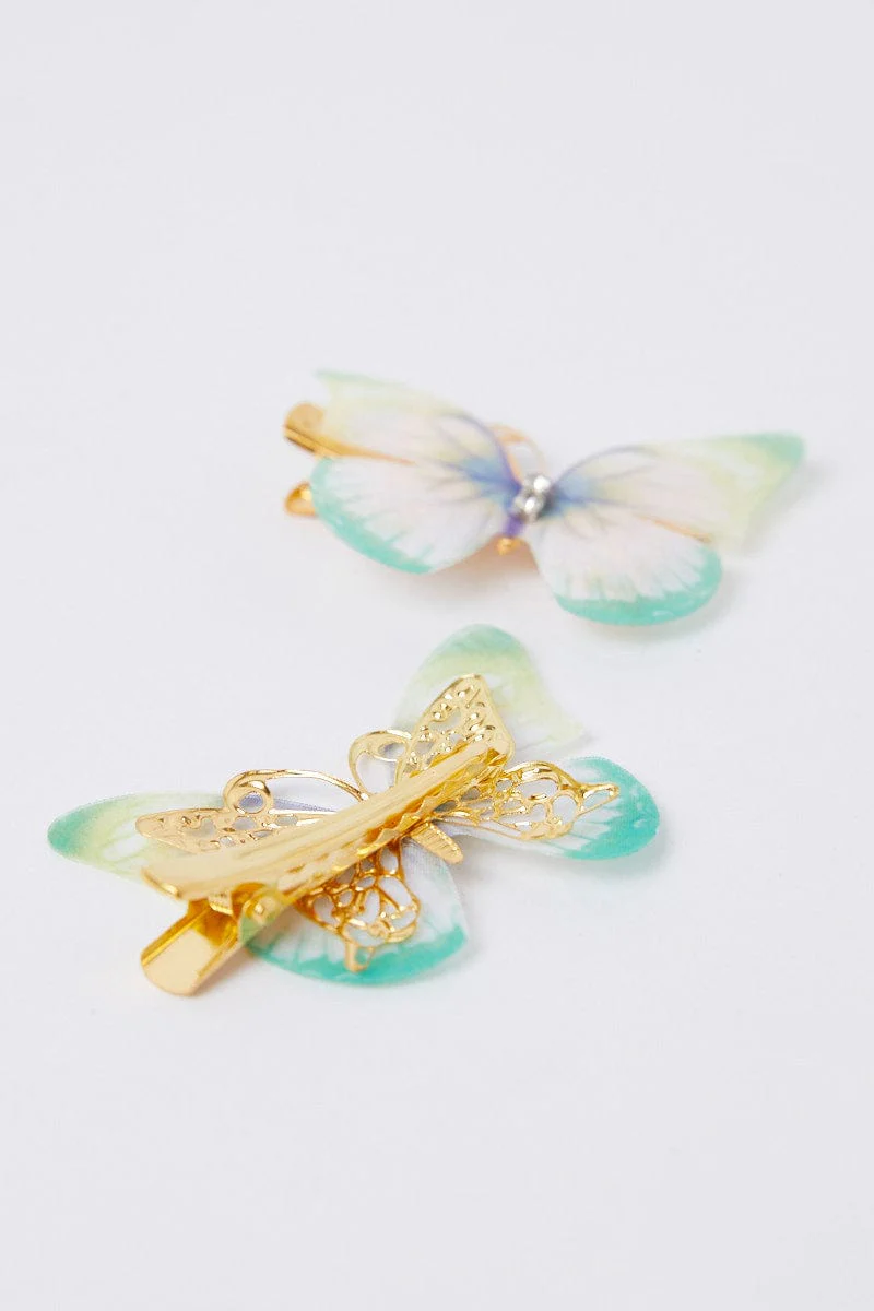 Green Butterfly Hair Clips
