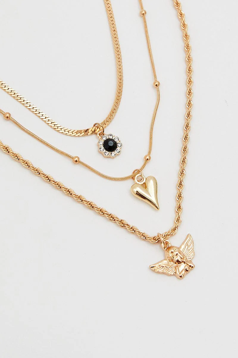 Gold Angel Decor Necklace Set