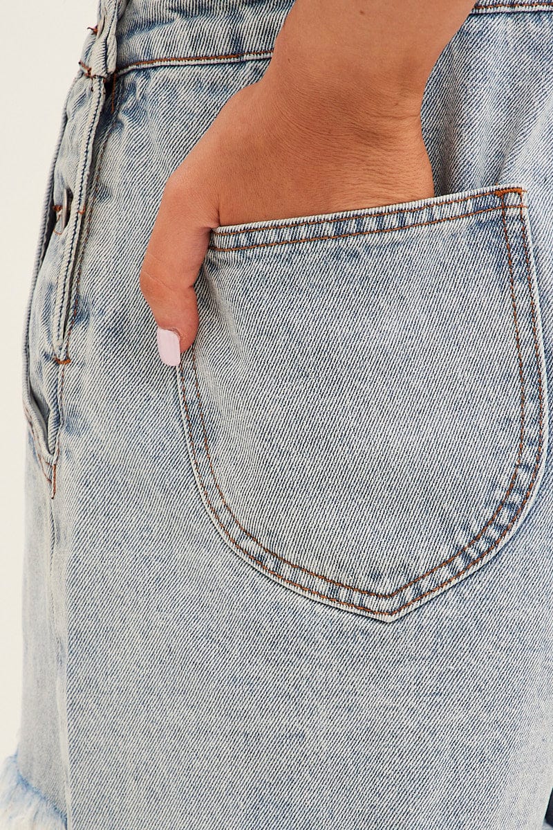 Denim Distressed Denim Short Overalls