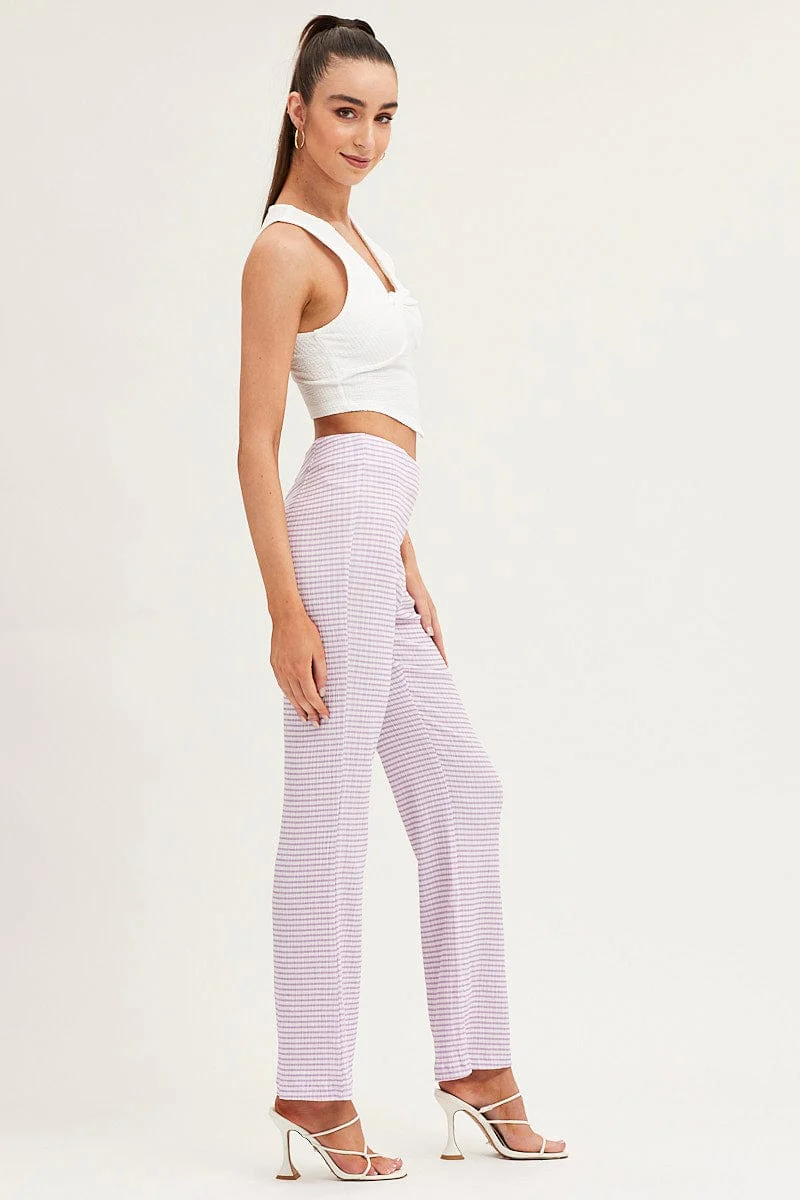 Check High Rise Pants Straight Leg