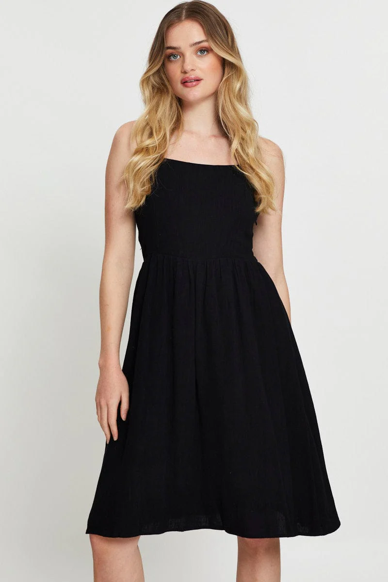 Black Midi Dress Linen