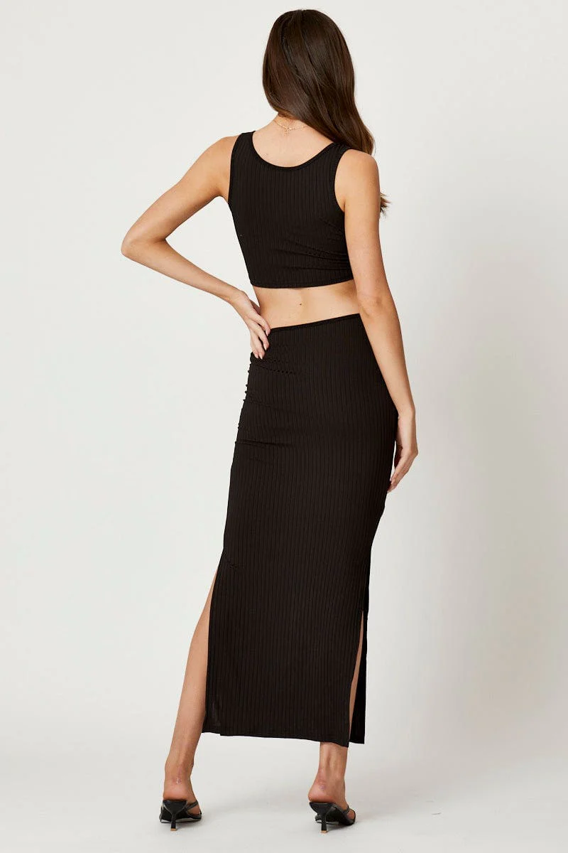 Black Ribbed Cut Out Maxi Dress