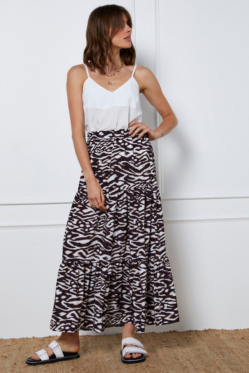 Print Tiered Maxi Skirt
