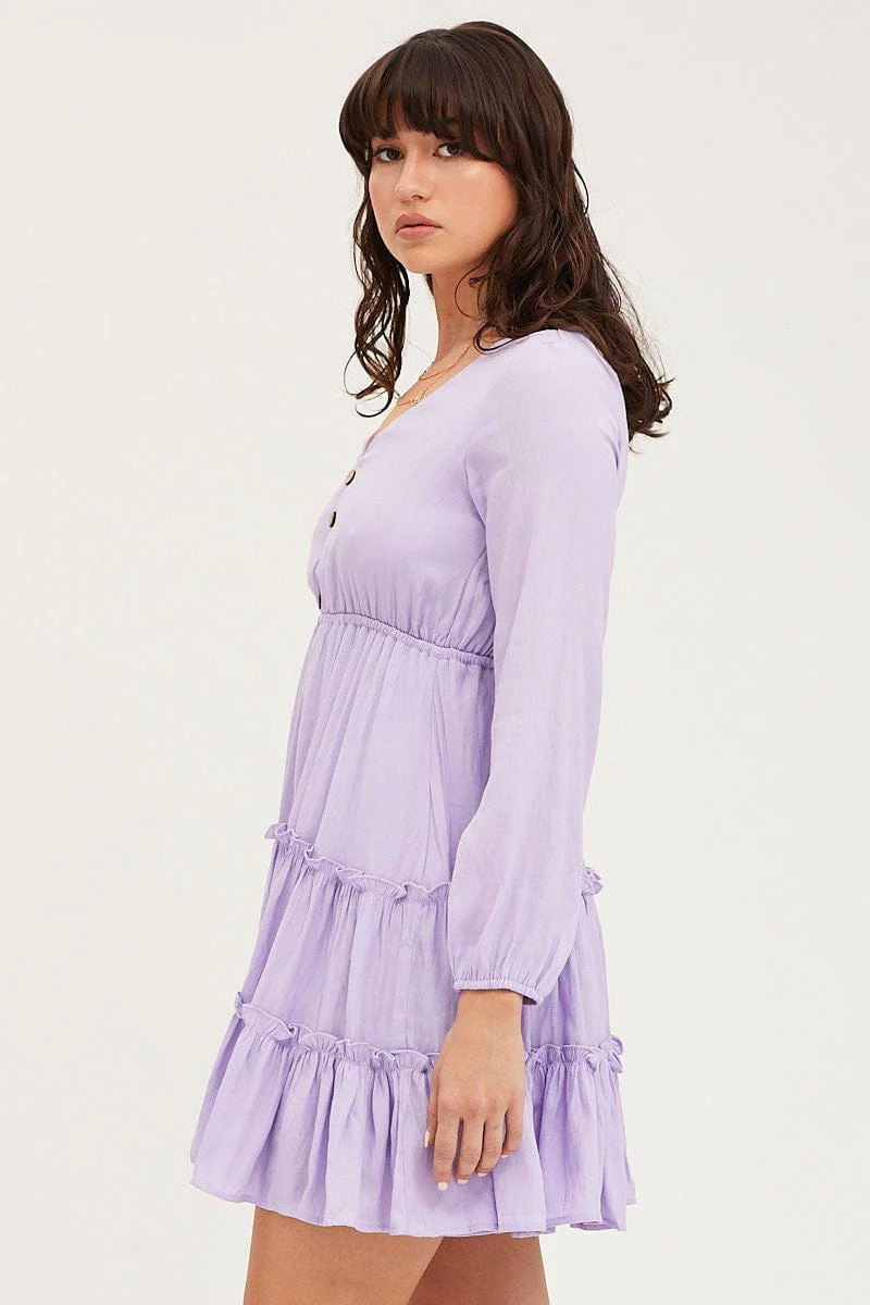 Purple Skater Dress Long Sleeve