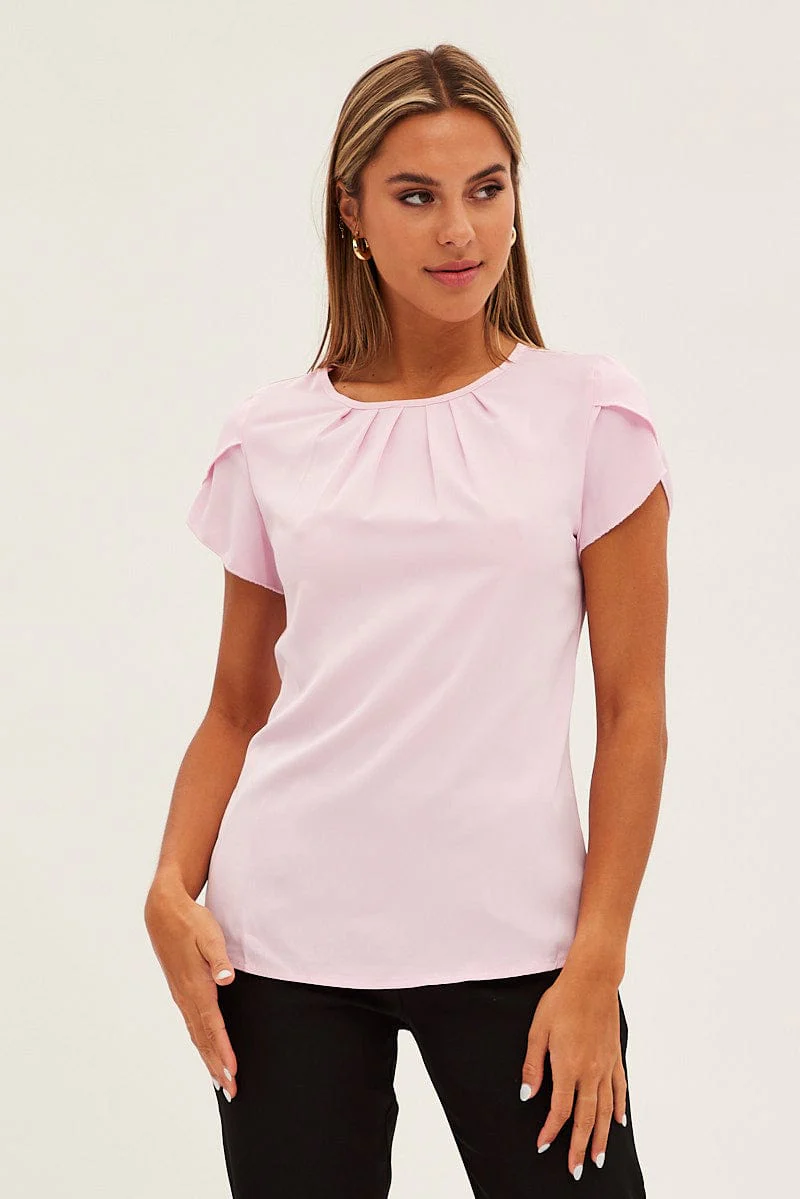 Pink Pleat Detail Workwear Top
