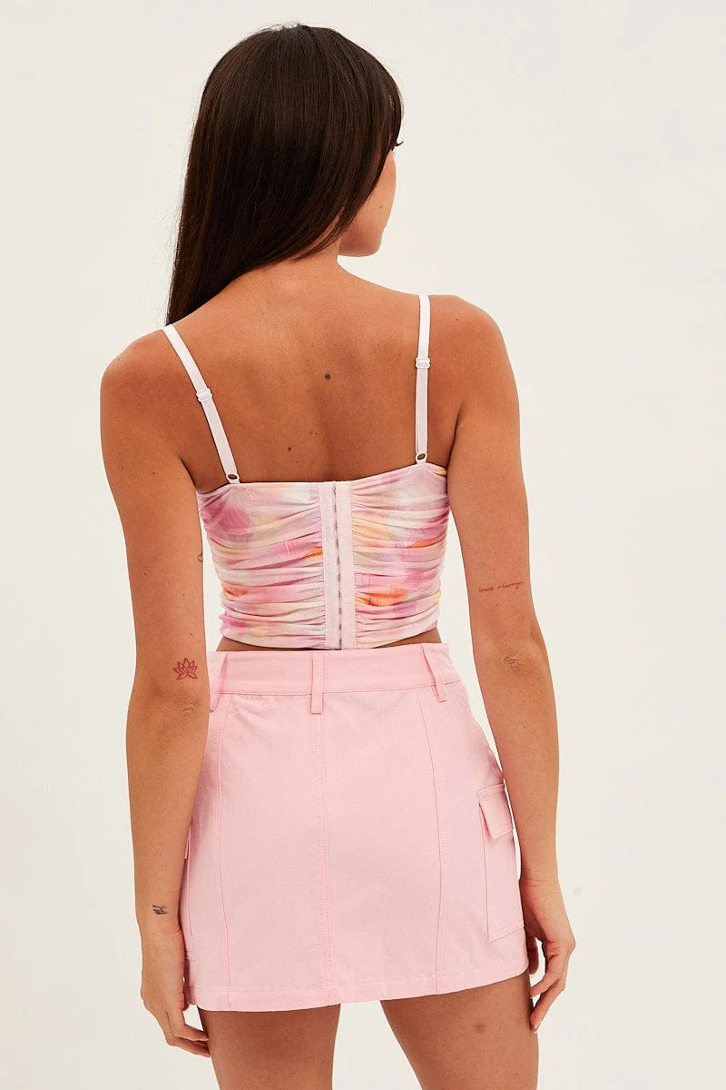 Pink Cargo Skirt Mini Mid Rise
