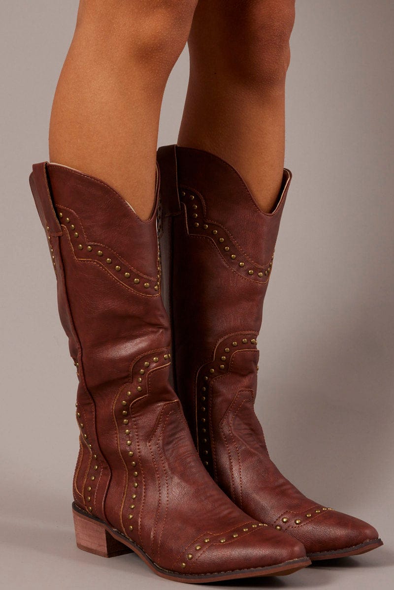 Brown Studded Boots