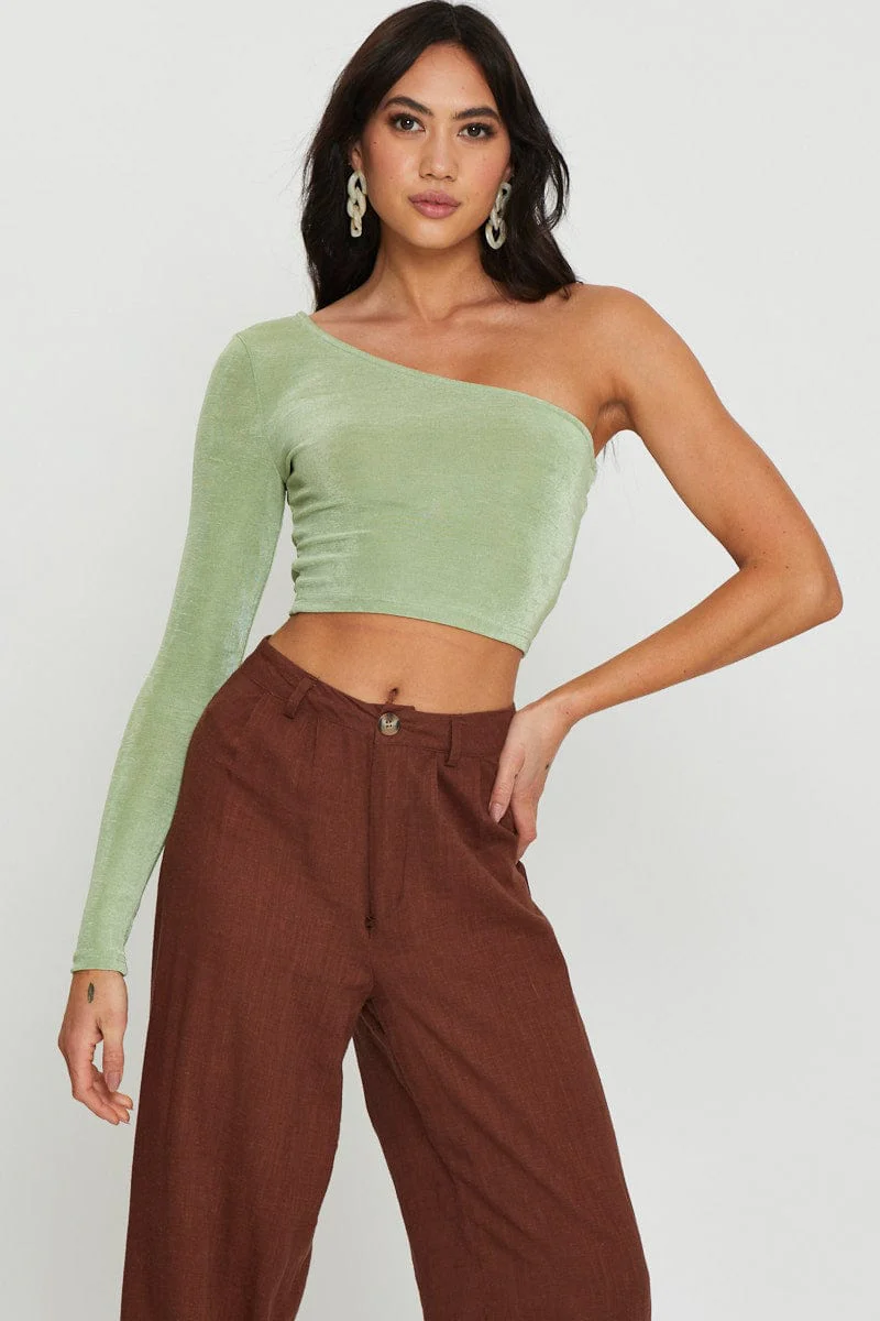 Green Slinky Top One Shoulder