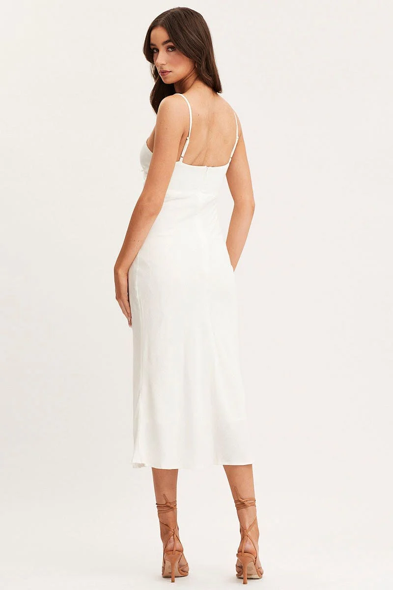 White Twist Front Dress Sleeveless Midi