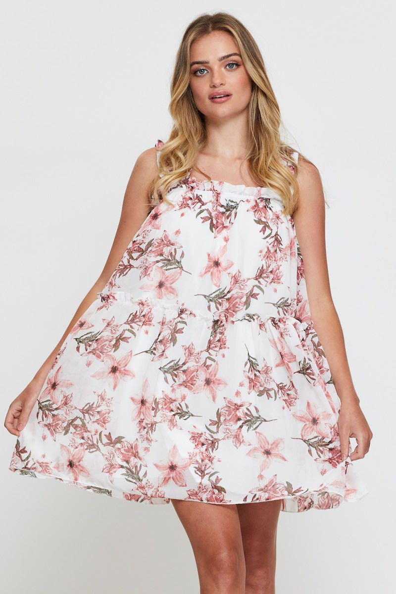 Print Mini Dress Sleeveless Square Neck