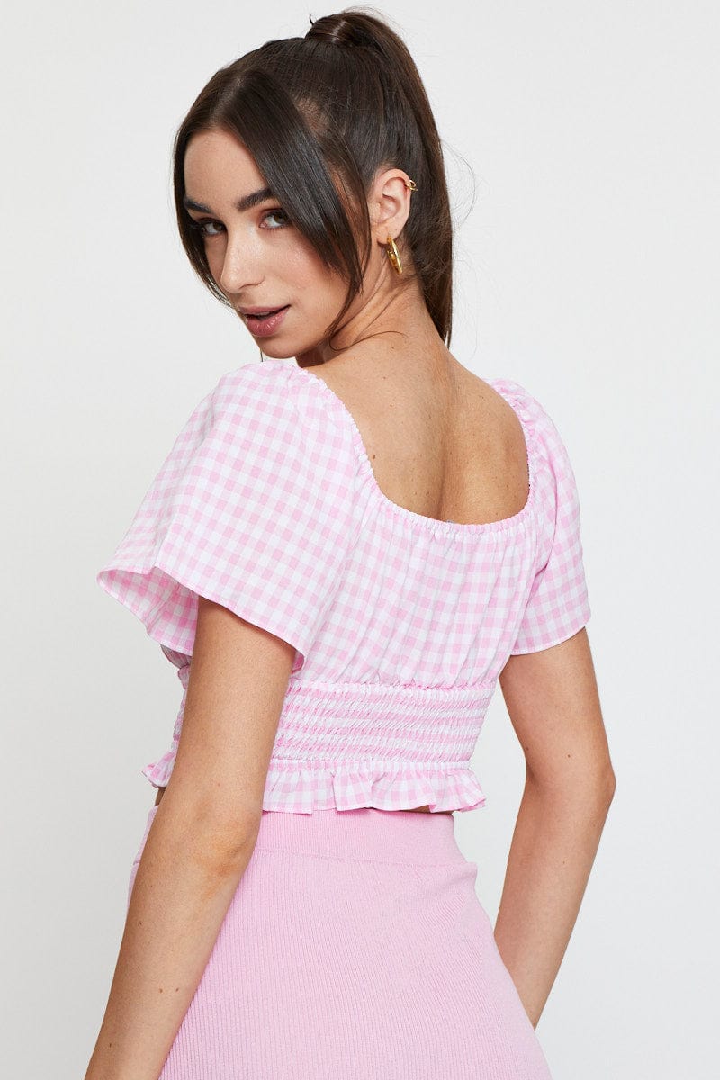 Check Crop Top Off Shoulder