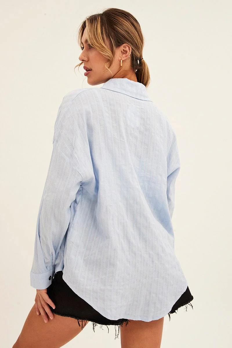 Blue Collared Shirt Long Sleeve Relaxed