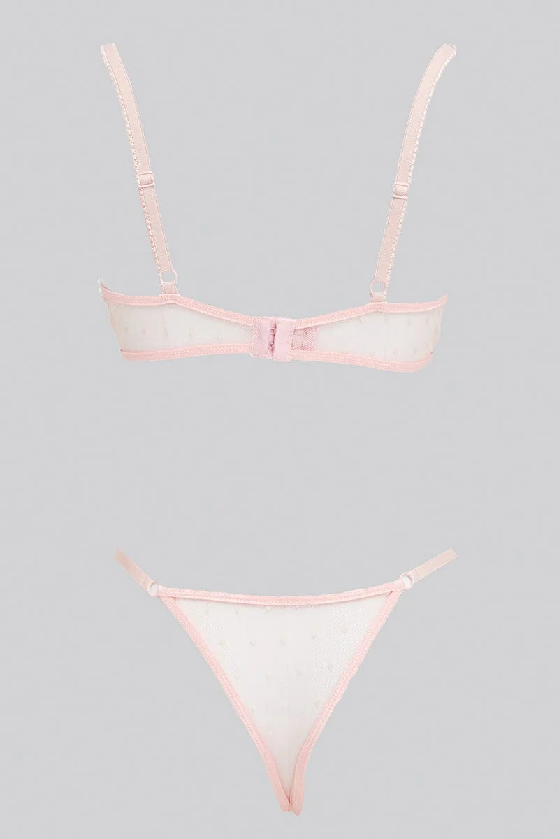 Pink Floral Embroidered Lingerie Set