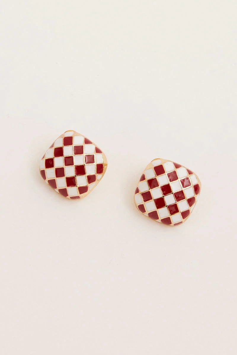 Check Square Earrings