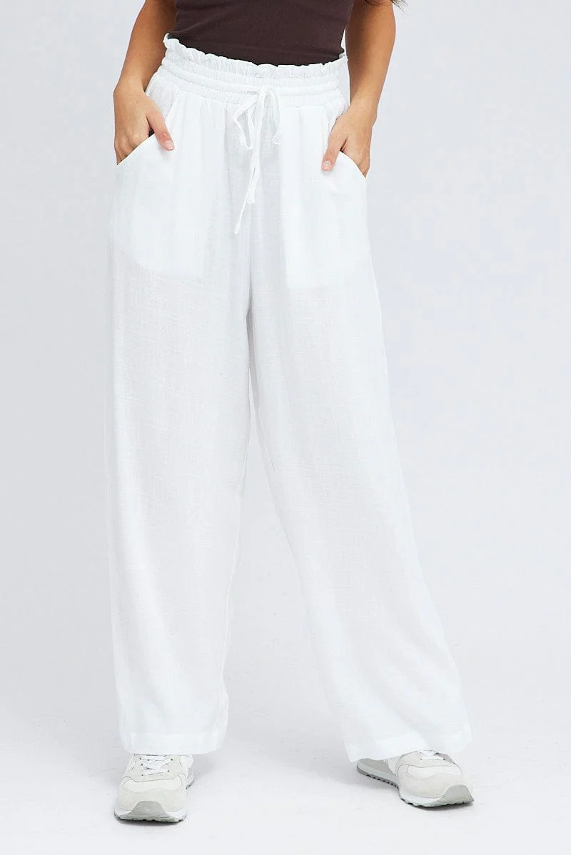 White Wide Leg Pants High Rise