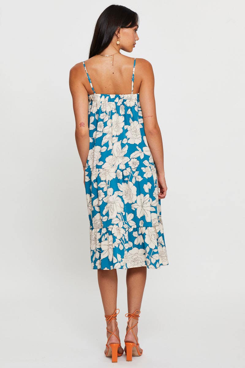 Print A Line Dress Midi