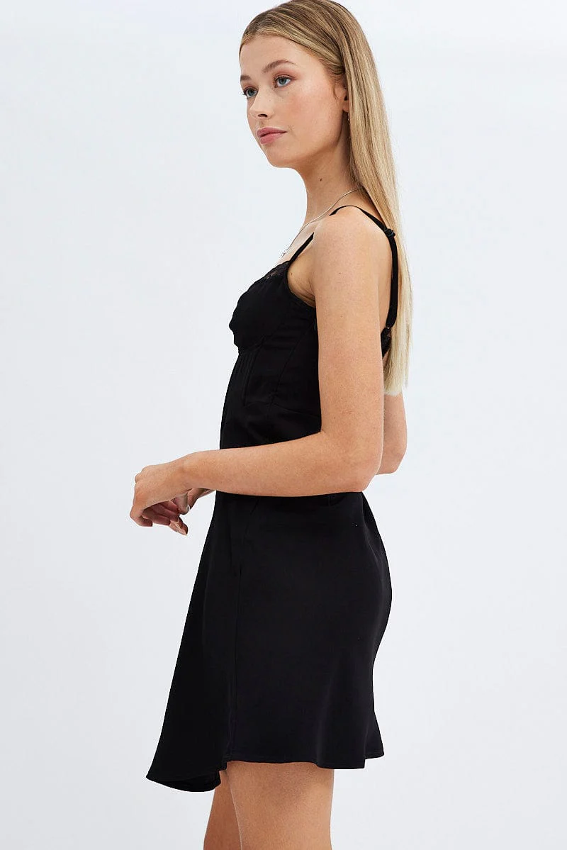 Black Mini Dress Sleeveless Sweetheart Bustier Jersey