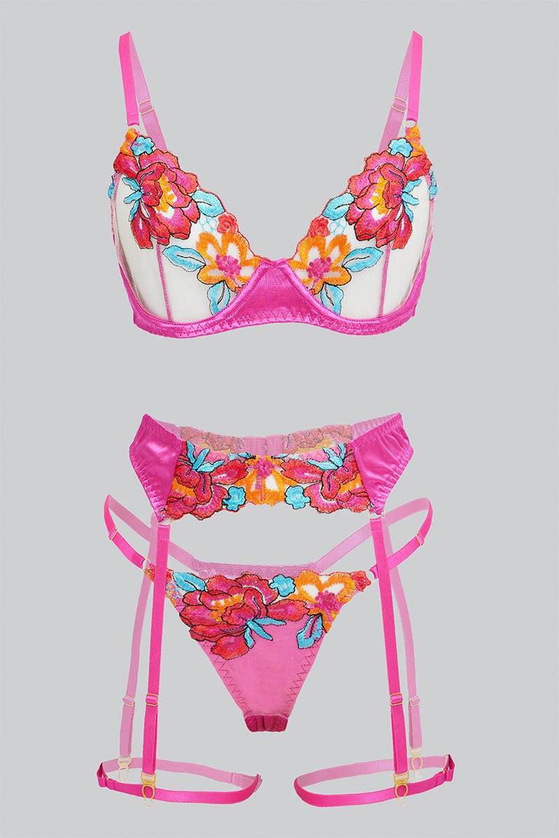 Pink Embroidered Lingerie Set