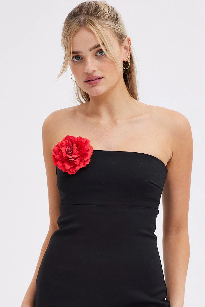 Red Flower Corsage Rosette Pin On Brooch