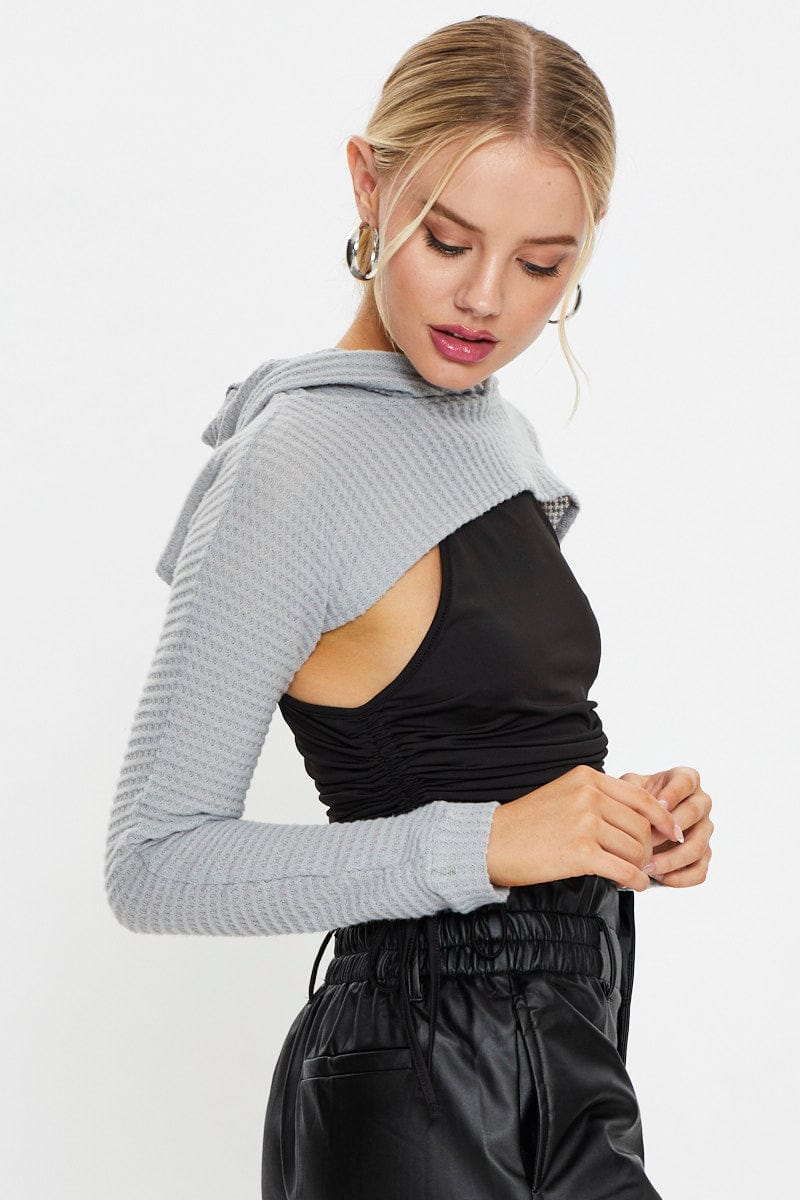 Grey Super Crop Hoodie Sweater