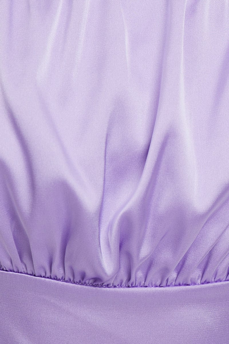 Purple Ruched Satin Crop Cami Top