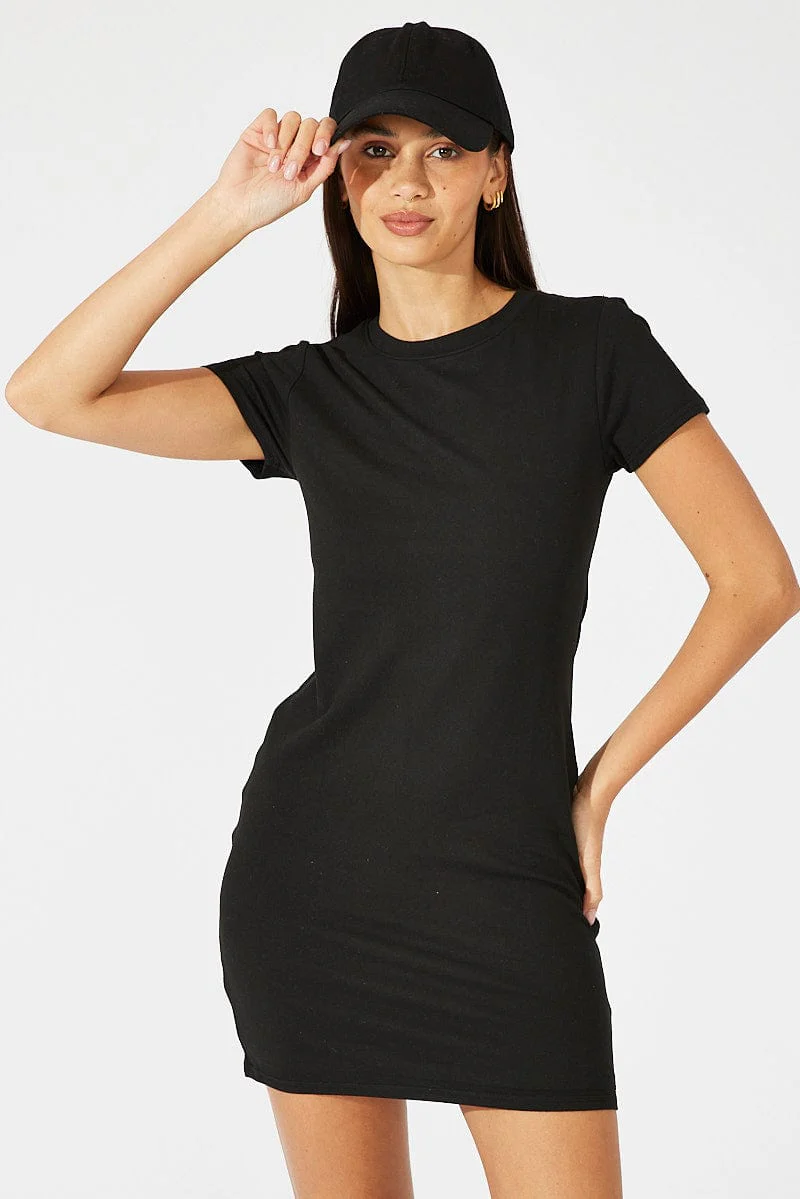Black Supersoft Dress Short Sleeve Crew Neck