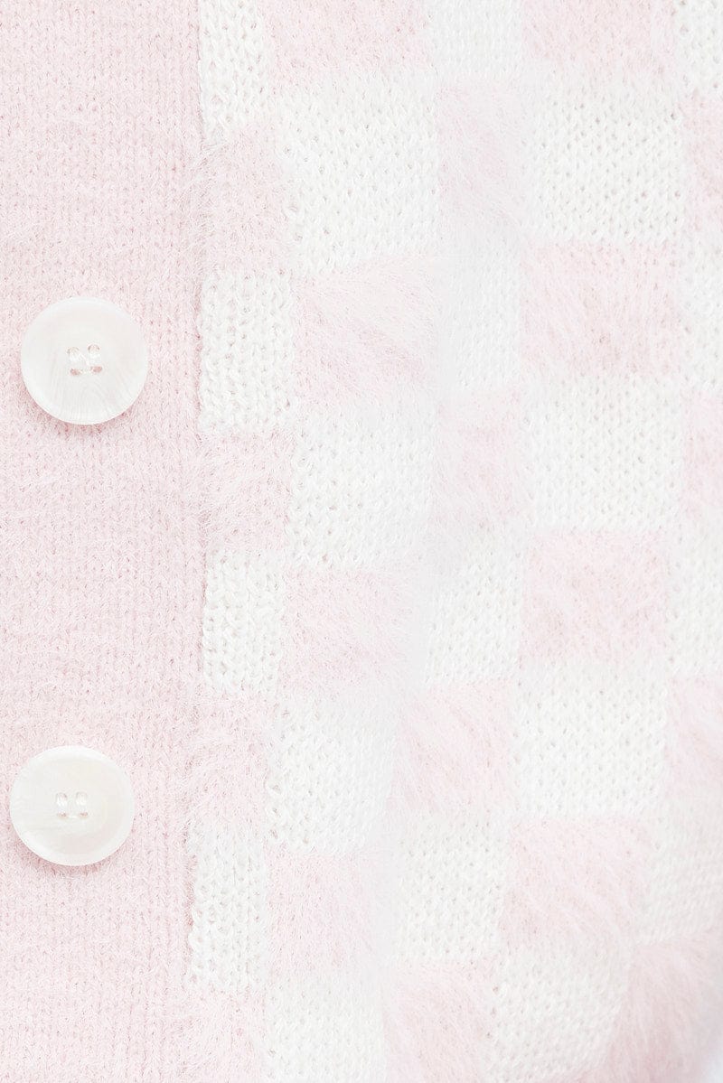 Print Knit Cardigan Long Sleeve Crop V-Neck