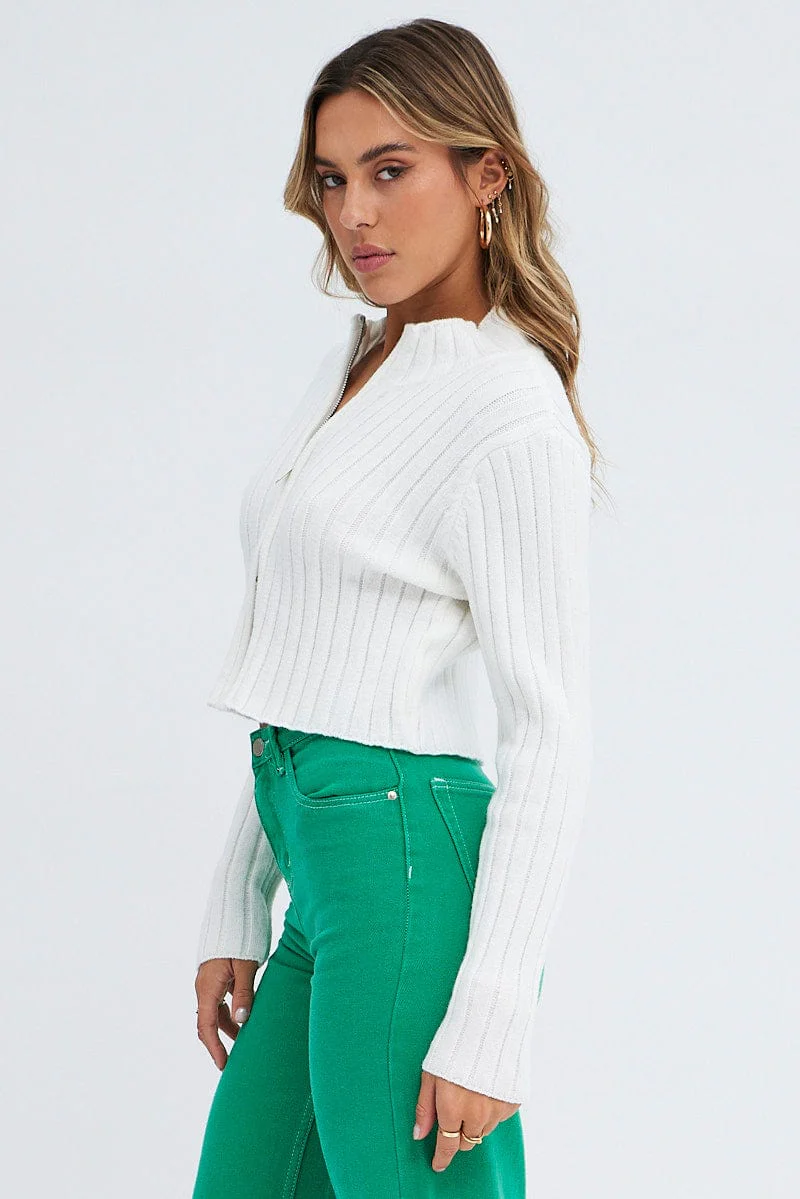 White Zip up Cardigan